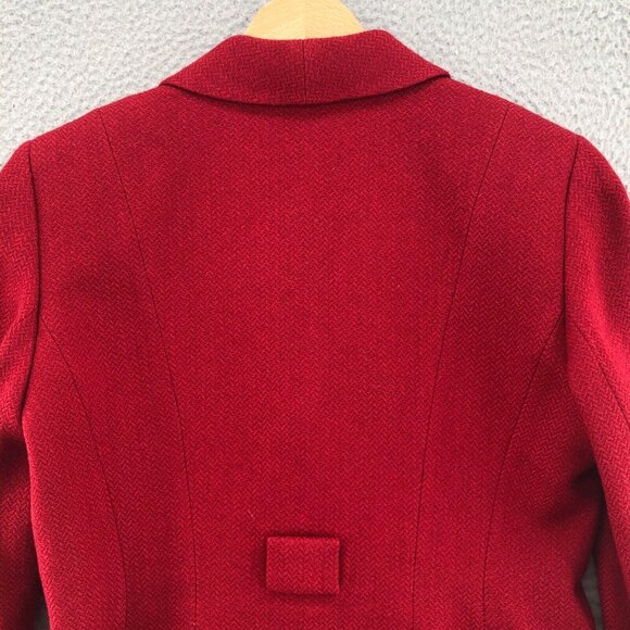 Tahari Blazer Womens 10 Petite Red Wool Blend Shawl Lapel Snap Front Career Work - Picture 4 of 9